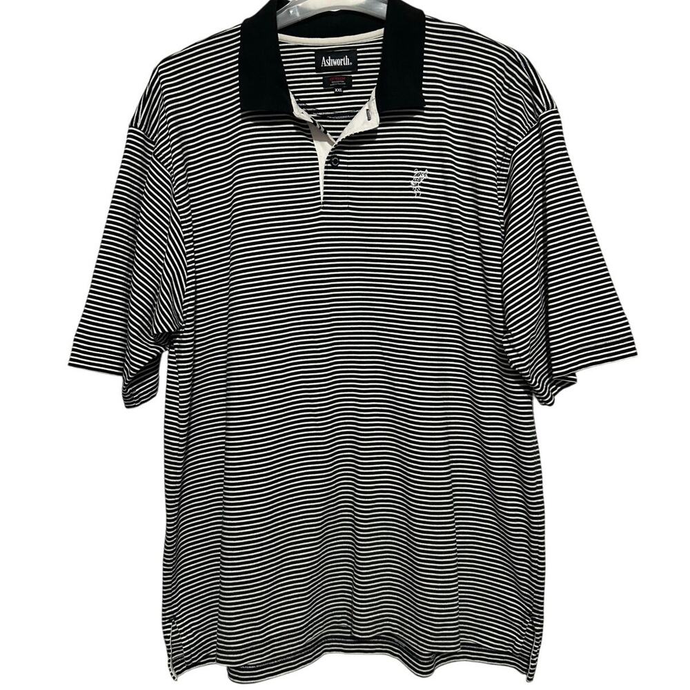 Ashworth Ez-Tech Men's Black White Short Sleeve Quarter‎ Button Shirt Size XXL